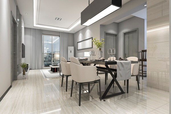 Interiors of a modern, luxurious dining room