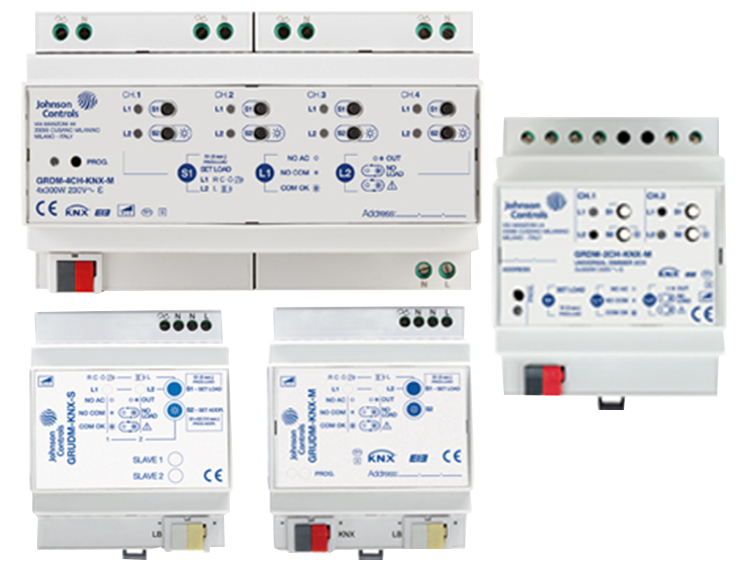 Johnson Controls universal dimmers on a white background